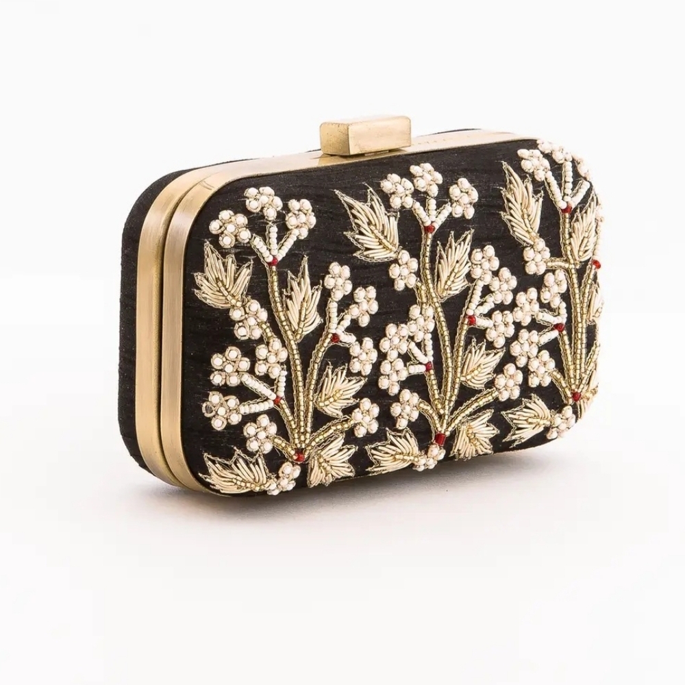 Spring/Summer/Wedding Elegant Black and Gold Embellished Clutch